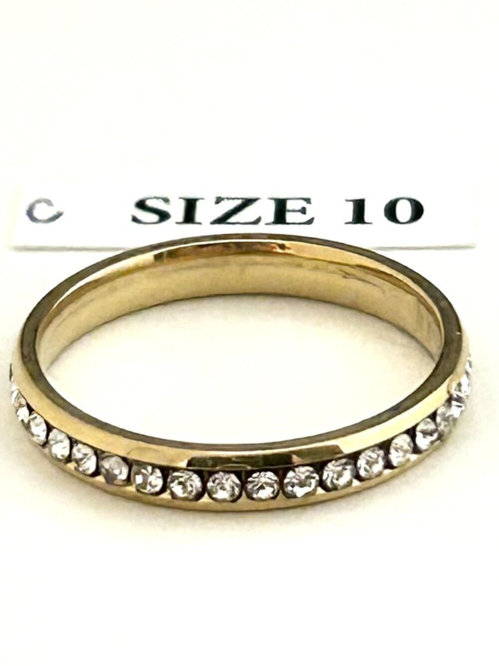 Gold Tone Ring with clear rhinestones, Size 10 Unisex